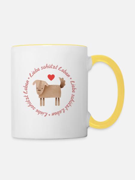 Love protects life – dog - Contrasting Mug - white/yellow