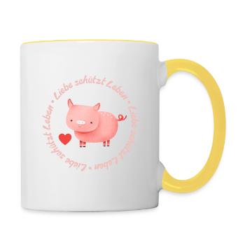 L’amour protège la vie – Cochon - Mug contrasté - blanc/jaune - Droite