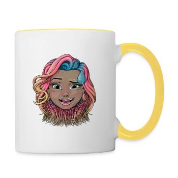 Reva Prisma Visage souriant avec visage en sueur - Mug contrasté - blanc/jaune - Droite