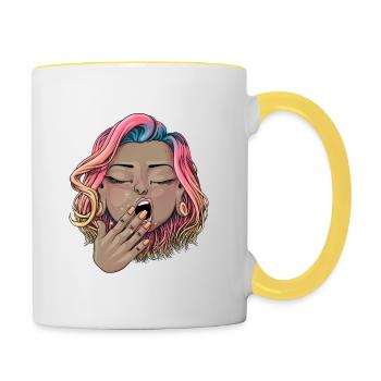 Reva Prisma yawning face - Contrasting Mug - white/yellow - Right