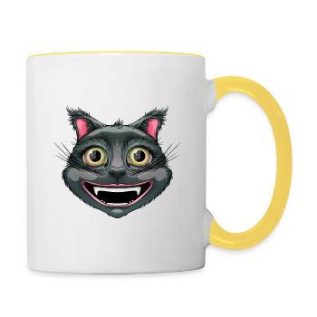 Chat noir heureux - Mug contrasté - blanc/jaune - Droite