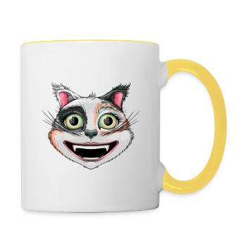 happy calico cat - Contrasting Mug - white/yellow - Right