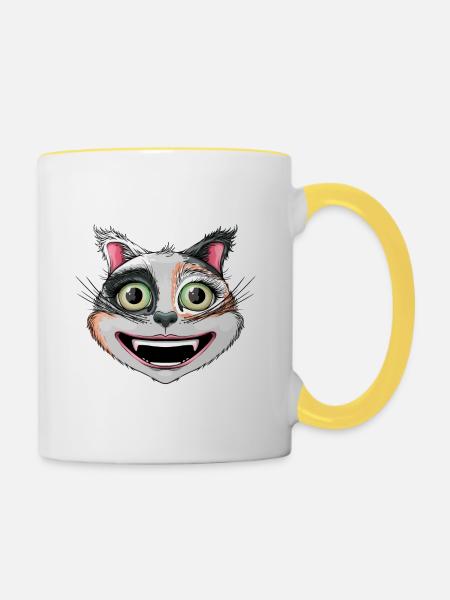 happy calico cat - Contrasting Mug - white/yellow