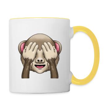 Mizaru - hält sich die Augen zu (seht nichts Böses) - Tasse zweifarbig - Weiß/Gelb - Rechts