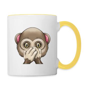 Iwazaru - seinen Mund zuhalten (sprich nichts Böses) - Tasse zweifarbig - Weiß/Gelb - Rechts