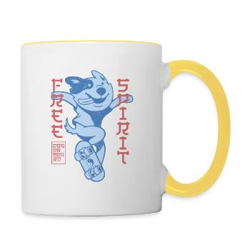 Skater Dog – Look de style urbain japonais - Mug contrasté - blanc/jaune - Droite