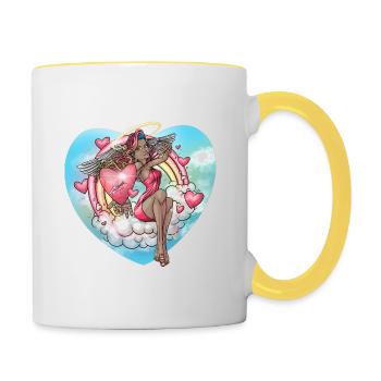 Amor auf der Suche nach Liebe - Tasse zweifarbig - Weiß/Gelb - Rechts