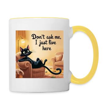 Chat Ne me demandez pas, je vis juste ici ! - Mug contrasté - blanc/jaune - Droite