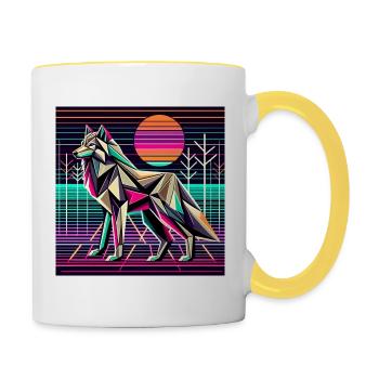 Loup néon dans la nature futuriste - Mug contrasté - blanc/jaune - Droite