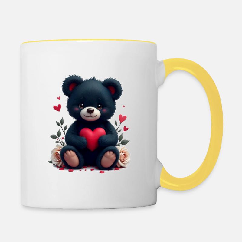 Black Teddy with Heart - Contrasting Mug - white/yellow