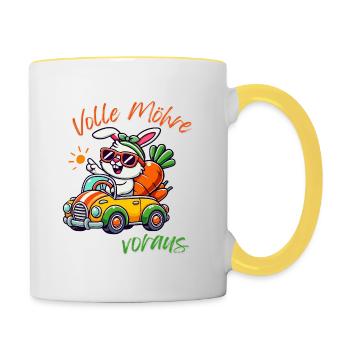 Full carrot ahead bunny in the car - Contrasting Mug - white/yellow - Right