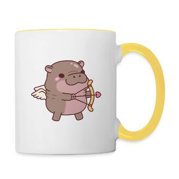 Niedlicher Zwerg-Nilpferd-Amor - Tasse zweifarbig - Weiß/Gelb - Rechts