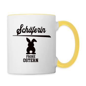 Schäferin Frohe Ostern Ostergeschenk Schäferei - Tasse zweifarbig - Weiß/Gelb - Rechts