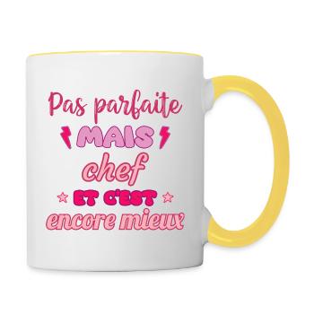 Pas parfaite mais chef,idée cadeau,cheffe,cuisine - Mug contrasté - blanc/jaune - Droite