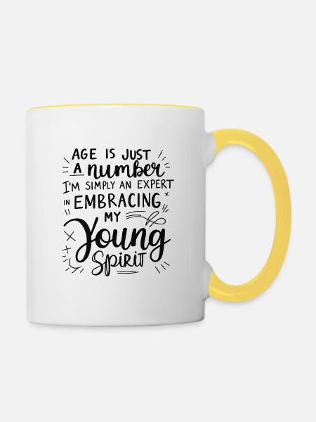 Umarme deine Jugend - Tasse zweifarbig - Weiß/Gelb