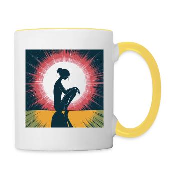 Nachdenkliche Silhouette im Mondlicht - Tasse zweifarbig - Weiß/Gelb - Rechts