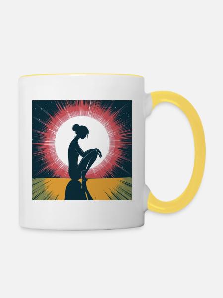 Silhouette pensive au clair de lune - Mug contrasté - blanc/jaune