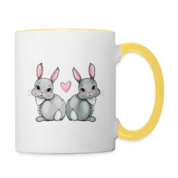 Cute rabbits with an heart - Contrasting Mug - white/yellow - Right