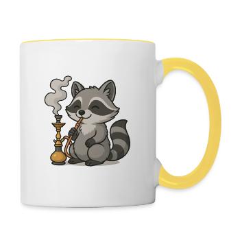 Wasserpfeife Waschbär Geschenk - Tasse zweifarbig - Weiß/Gelb - Rechts