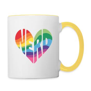 Nerd heart: Colorful and proud of it! - Contrasting Mug - white/yellow - Right