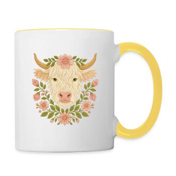 Highland Kuh 🐮 - Tasse zweifarbig - Weiß/Gelb - Rechts