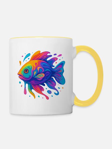 Regenbogen Fisch - Tasse zweifarbig - Weiß/Gelb