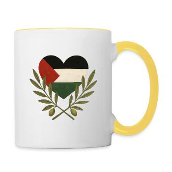 Cœur Palestine – Solidarité - Mug contrasté - blanc/jaune - Droite