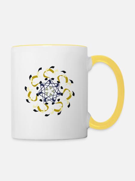 Kompliziertes Mandala-Muster in Erdtönen - Tasse zweifarbig - Weiß/Gelb