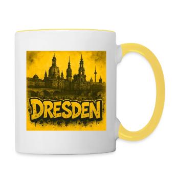 Graffiti Stil von Dresden - Tasse zweifarbig - Weiß/Gelb - Rechts