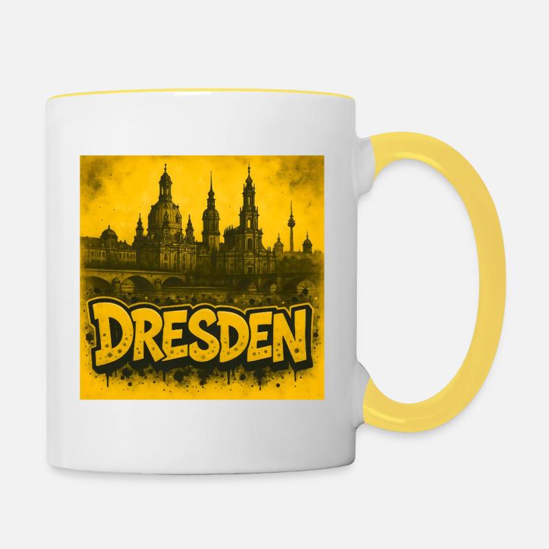 Style de graffiti de Dresde - Mug contrasté - blanc/jaune
