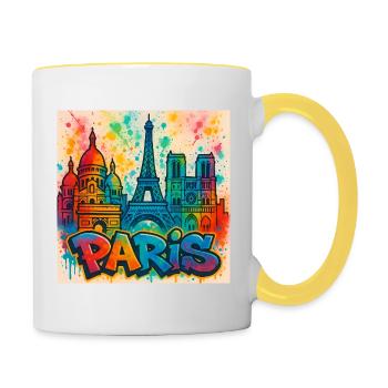 Graffiti Style Paris Skyline Kunst - Tasse zweifarbig - Weiß/Gelb - Rechts