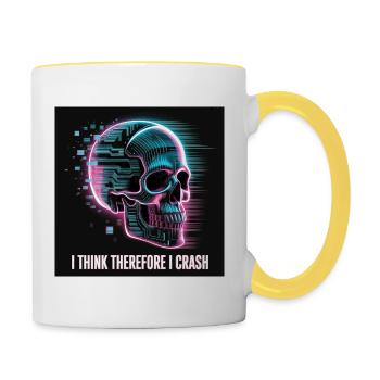 Cyberpunk Totenschädel mit digitalem Glitch - Tasse zweifarbig - Weiß/Gelb - Rechts