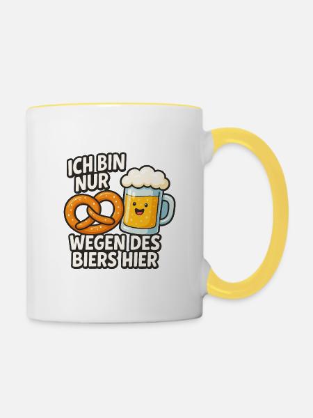 Humorvolles Bierzitat mit Brezn - Tasse zweifarbig - Weiß/Gelb