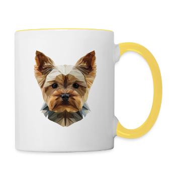 Yorkshire Terrier Low Poly Art Design - Mug contrasté - blanc/jaune - Droite