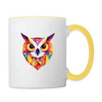 Low Poly Eule – modernes Design für Schlaue - Tasse zweifarbig - Weiß/Gelb - Rechts