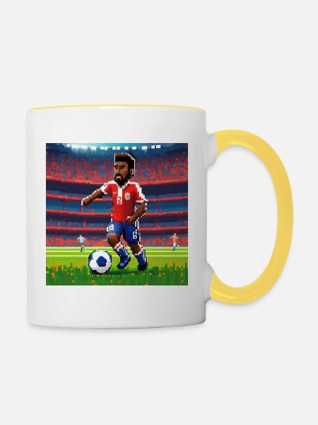 Pixel-Spieler-Charakter auf dem Spielfeld - Tasse zweifarbig - Weiß/Gelb
