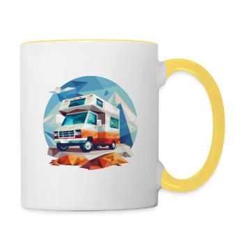 Low Poly Camping Adventure – Modern Retro Look - Contrasting Mug - white/yellow - Right
