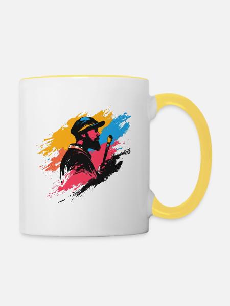 Künstlerischer Maler mit Farbklecks-Design - Tasse zweifarbig - Weiß/Gelb