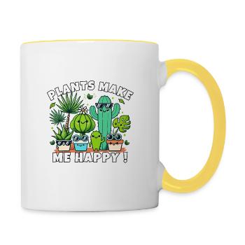 Happy Cheerful Cactus Plants Sunglasses Kawaii - Contrasting Mug - white/yellow - Right