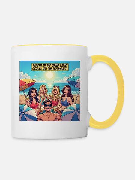 Saufen bis die Sonne lach - Tasse zweifarbig - Weiß/Gelb