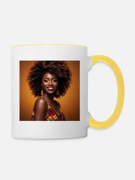 Fröhliche bunte Afro-Frau - Tasse zweifarbig - Weiß/Gelb