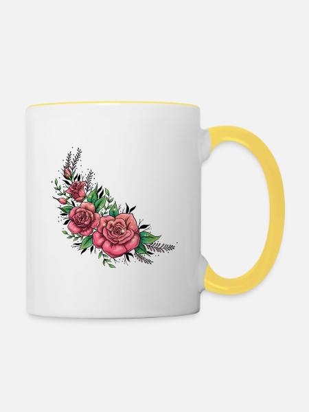 Hübsche Blumen - Tasse zweifarbig - Weiß/Gelb