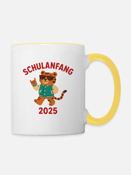 Schulanfang 2025 Tiger - Tasse zweifarbig - Weiß/Gelb