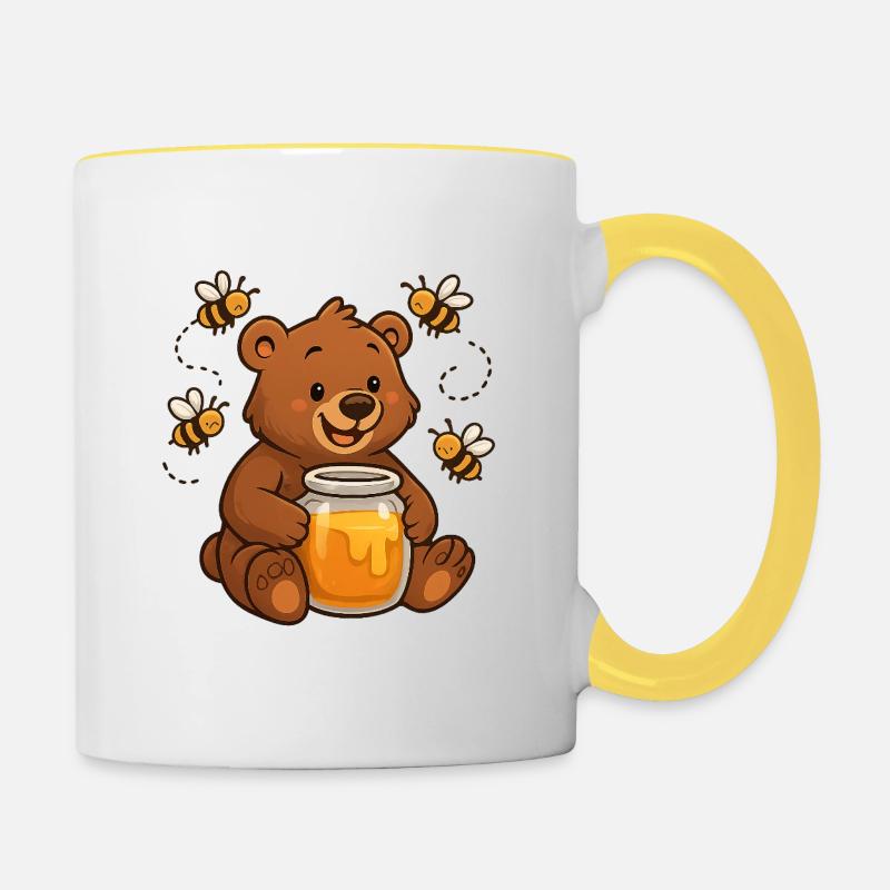 Cute Bear Honey Beekeeper Design - Contrasting Mug - white/yellow