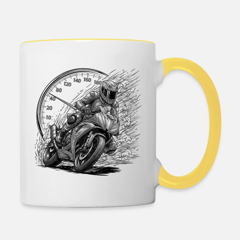 Motard enpulsé par la vitesse - Mug contrasté - blanc/jaune