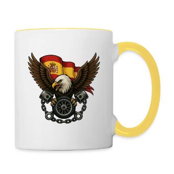 Eagle and Spanish flag in bold tattoo - Contrasting Mug - white/yellow - Right