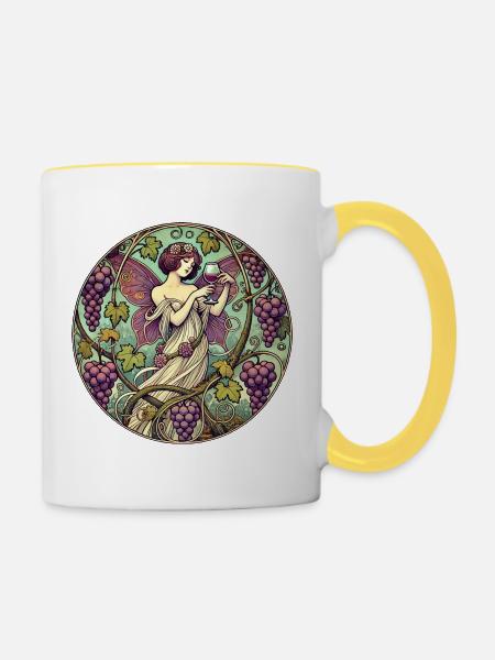 Verzaubertes Feen-Traubengarten-Design - Tasse zweifarbig - Weiß/Gelb
