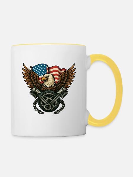 Patriotischer Adler mit USA-Flagge - Tasse zweifarbig - Weiß/Gelb