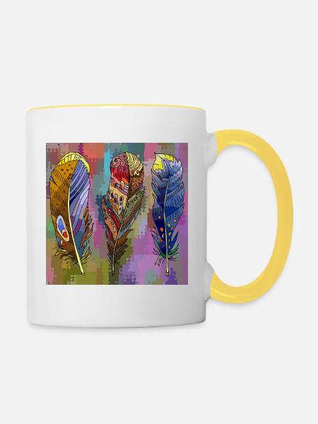 Feder - Tasse zweifarbig - Weiß/Gelb