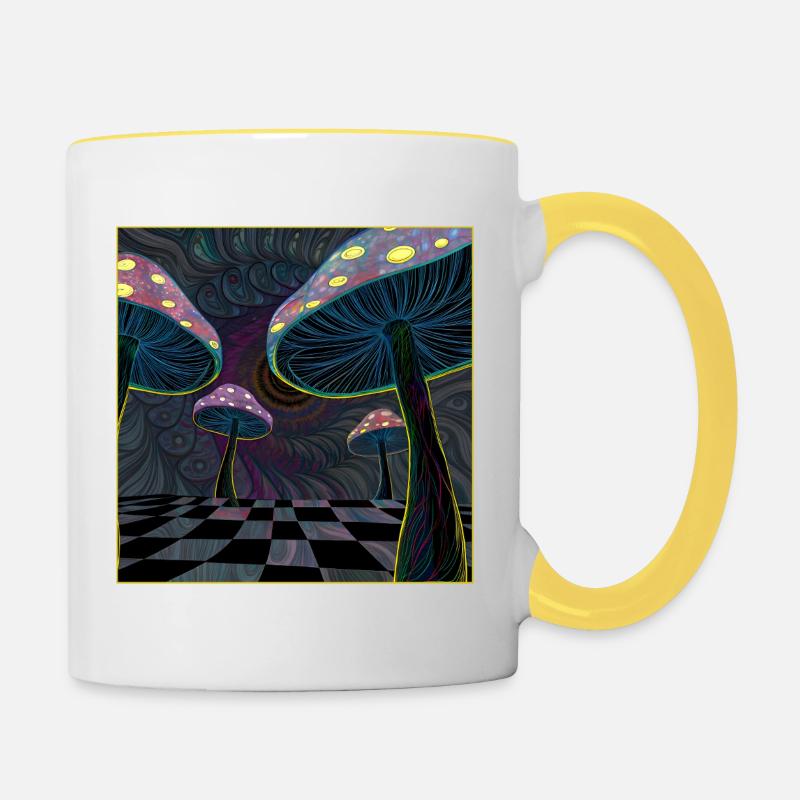 Psychedelic Mushroom Forest Scene - Contrasting Mug - white/yellow